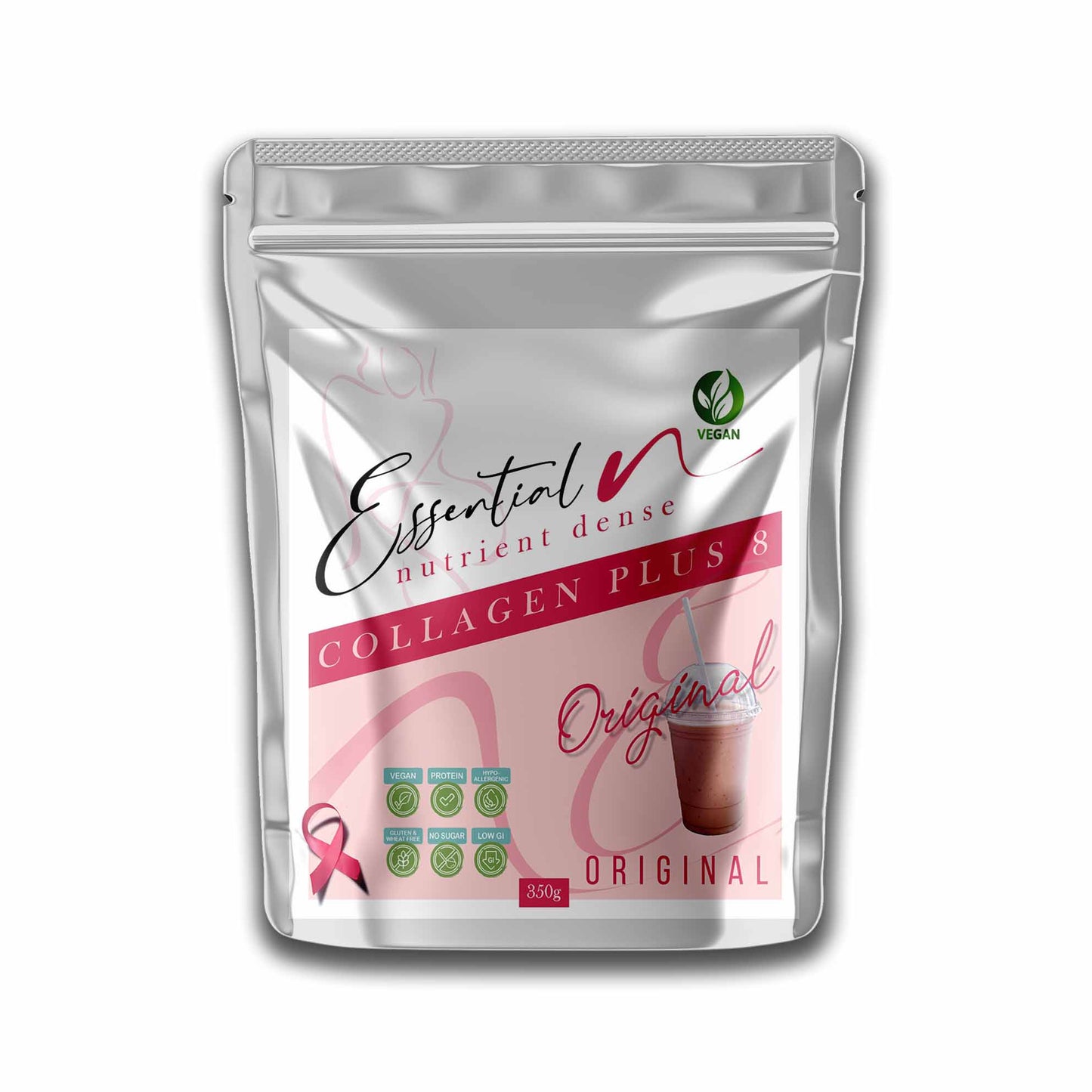 Collagen Plus 8 Vegan hydrolysed amino peptides with hyaluronic, ellagic, & ursolic acids